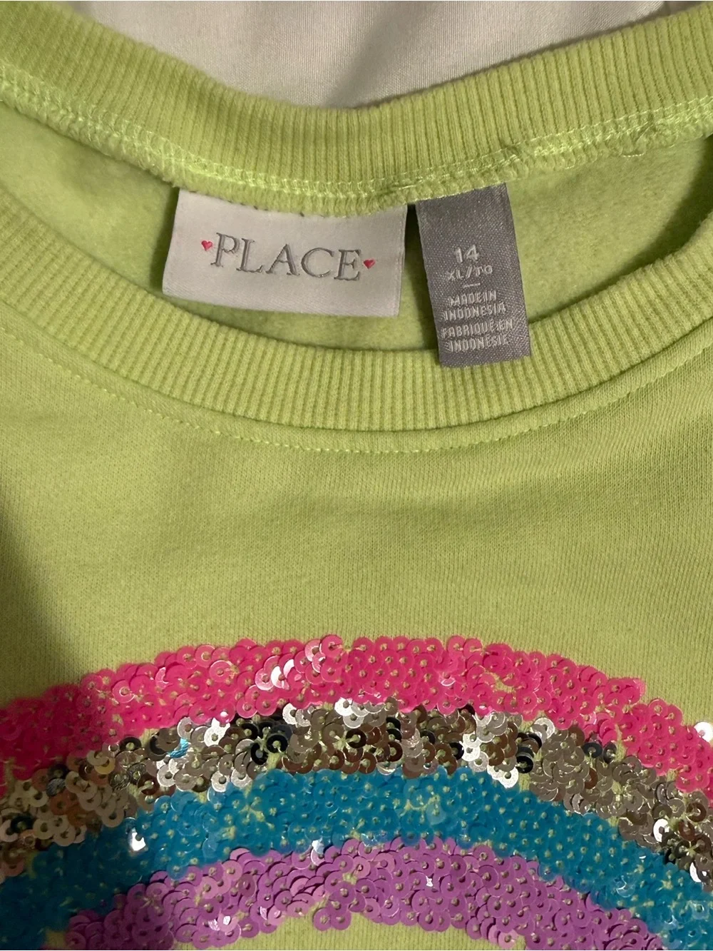 Girls Lime Green/yellow Sequin Rainbow Sweatshirt
